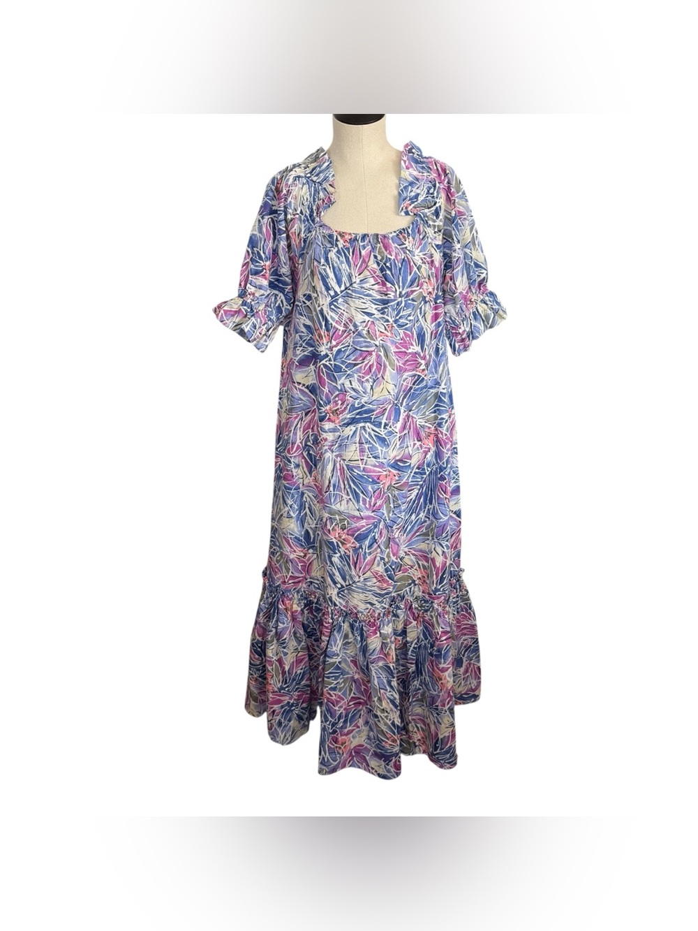 Vintage 70's Promare The Private Collection Hawaiian Floral Mumu Kaftan Dress 8